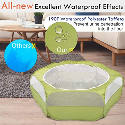 Pawaboo PXCWLGL-NYGL200421 Small Animals Playpen, Waterproof Small Pet Cage Tent With Zippered Cover, Portable Outdoor Yard Fence With 3 Metal Rod For Chick/Kitten/Puppy/Guinea Pig/Rabbits/Hamster/Chinchillas,Green thumb #3