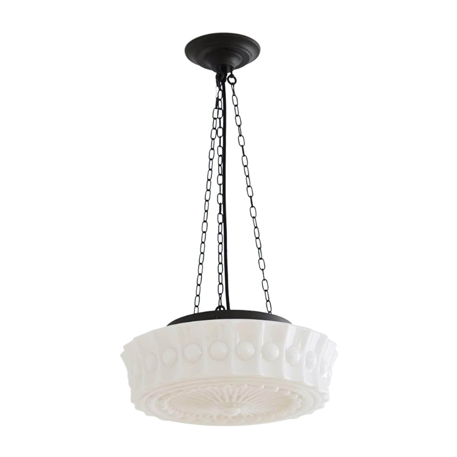 Modern Chandelier Large Milk Glass Pendant Light Vintage Traditional Drum Shade Chandelier Antique Schoolhouse Hanging Lamp Mid Century French Style Country Lighting for Bedroom Kitchen Dining Room(Cr