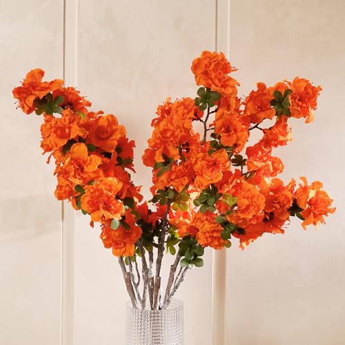 Image of Pure Home + Living Orange Azalea Faux Flower Stem Plastic Flowers Sticks for Gifting, Home, Bedroom, Balcony, Living Room,Table Decoration,Craft Items, (Height-103 CM) Pack of 1