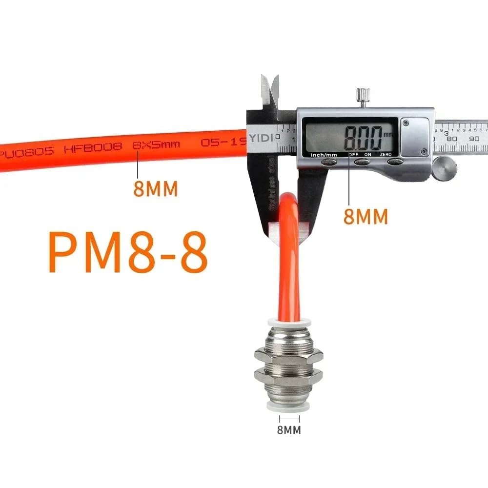 5/10/20 piezas PM compresor neumático manguera de aire kit conector rápido tubo recto mamparo adaptador de tubo 4 6 8 12 8 mm (PM8-8 O.D.8 mm, 10 piezas)