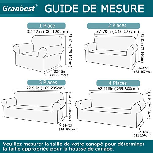 Granbest Housse de Canapé Extensible Jacquard 1 Pièce Housse Canapé 3 Places avec Accoudoirs Revêtement de Canapé (3 Places, Gris) - Image 7