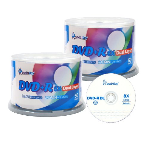 Smartbuy 8.5gb/240min 8X DVD+R DL Dual Layer Double Layer Logo Blank Media Disc Spindle (100-Disc)