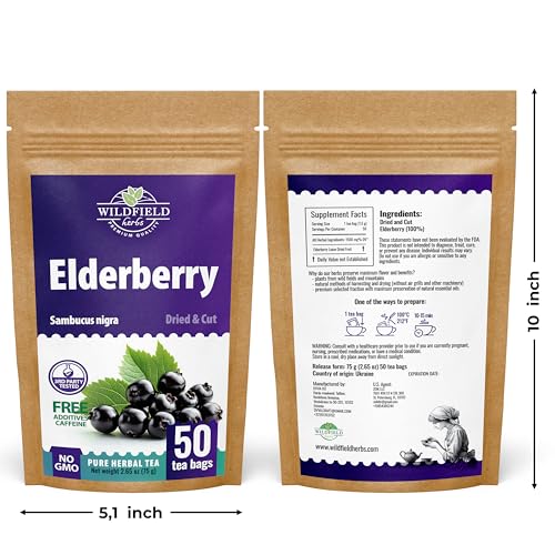 Image of 50 Bags Elderberry Fruit Herbal Tea (Sambucus) - 50 Tea Bags 1.5g Elderberry Berry Tea Sauco