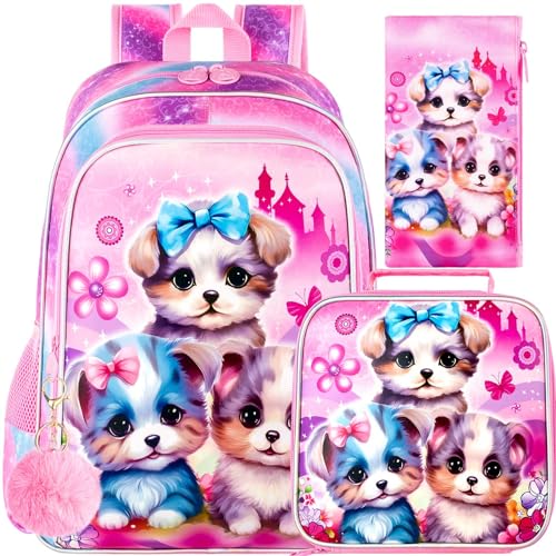 3PCS Girls Dog Bookbag, 16