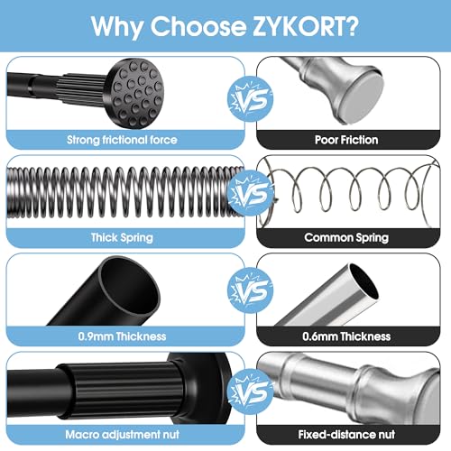 ZYKORT Tension Curtain Rods No Drilling, Adjustable 51–168 Inch, Black - image 4