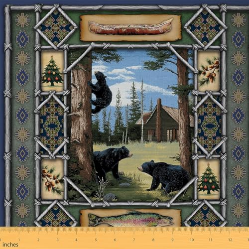 Feelyou Black Bear Fabric by The Yard Lake Lodge Cabin Upholstery Fabric for Chairs, Wildlife, 1 Yard Polyester ，Soft Flannel