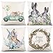 KIKISML 4 Stück Ostern Kissenbezug, Baumwolle Leinen Drucken Ostern Zierkissenbezüge 45x45cm, Ostern Kissenbezüge, Happy Easter Zierkissenbezug, Sofa Kissen Osterdeko (Lastwagen Hasen)