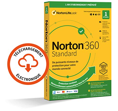 Norton™ 360 Standard 2023 |1 Appareil | 1 An d'abonnement | Secure VPN - Password Manager | Sauvegarde cloud pour PC |PC/Mac/iOS/Android |Téléchargement