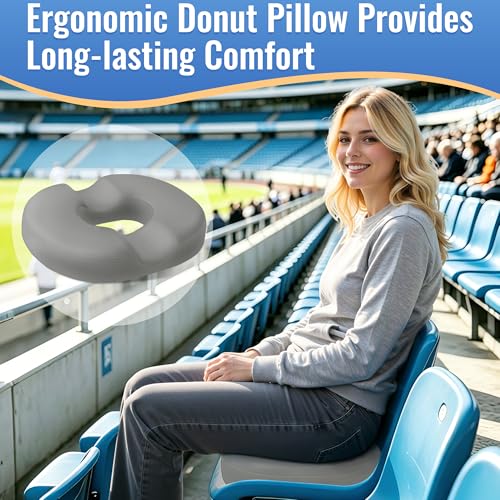 Image of CloudBliss Donut Pillow Stadium Seat Cushion for Tailbone Pain Relief and Hemorrhoids, Memory Foam Seat Chair Cushion, Portable Seat Cushions for Bleachers, Car, Home & Office