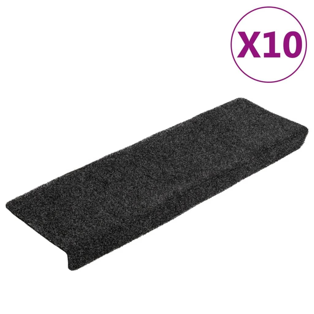 Nadelvlies Treppenstufenmatten 10er Pack 65x21x4 cm Dunkelgrau | Selbstklebend, Geräuschdämpfend, Rutschfest, Waschbar, Rechteckiger Rand