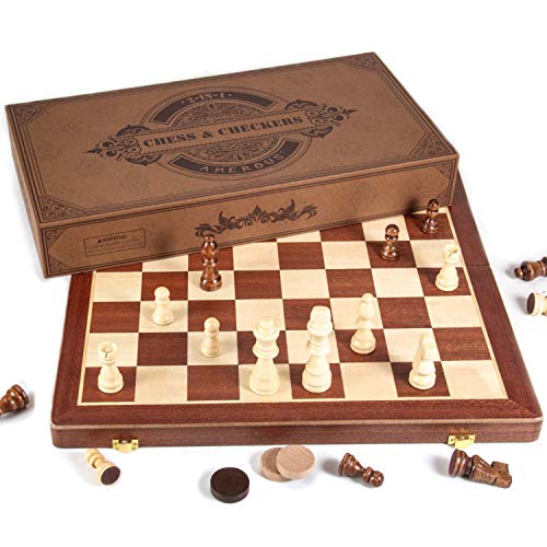 Set de Ajedrez y Damas de Madera Magnético 15 Pulgadas miniatura 4