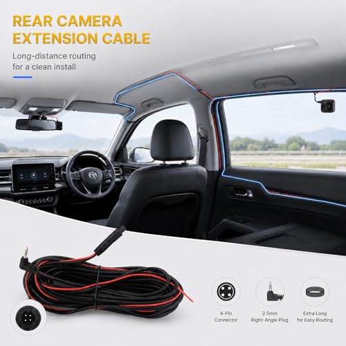 Image of 50FT Rear Camera Extension Cable for WOLFBOX G840S /G930 /G850 /G840H(Type-C) /G900 /i07 /i17 /T10 Plus, for Wolfbox Extension Cable 4-Pin 2.5 mm Pure-Copper Wire for Trucks SUVs RVs Vans