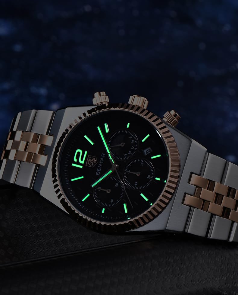 Image of BENYAR Men's Luxury Chronograph Watch Date Window High-Performance Luminous Quartz movment Waterproof -Ideal Gift for Business & Casual Gift Stylish Wristwatch for Men & Boys