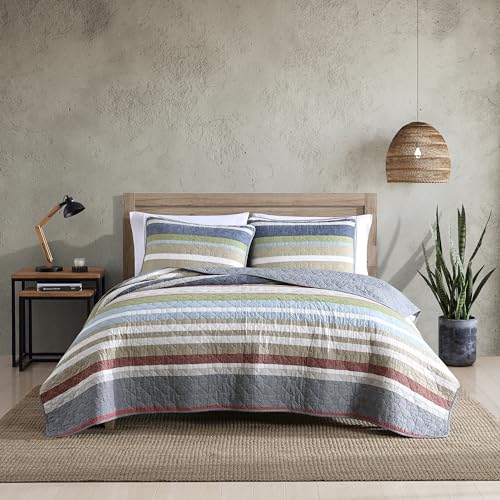 Image of Eddie Bauer - Quilt Set, Cotton Reversible Bedding with Matching Shams, Lightweight Home Decor for All Seasons (Salmon Ladder Multi, King)