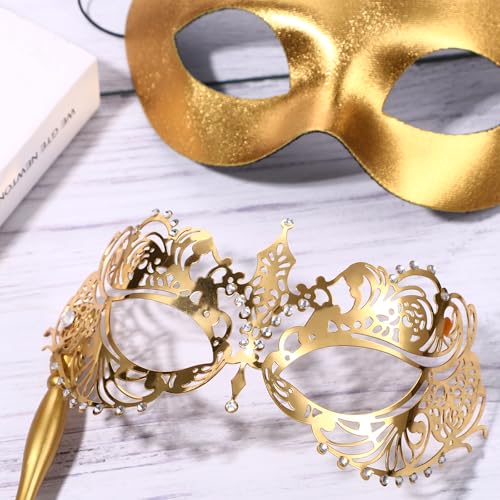 Masque de bal masqué avec bâton et finitions strass chics - 7