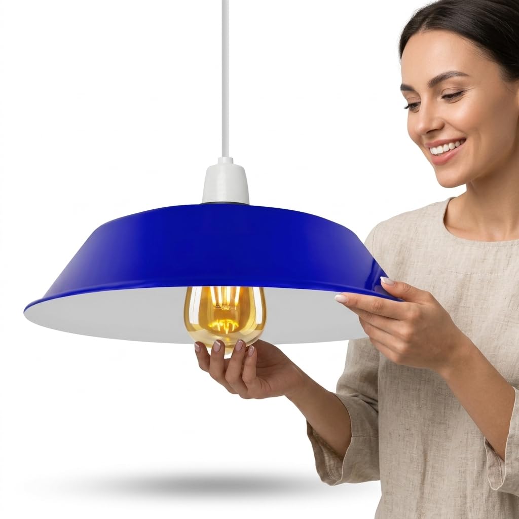 LEDSone 36cm Navy Blue Industrial Metal Pendant Lampshade — image 1