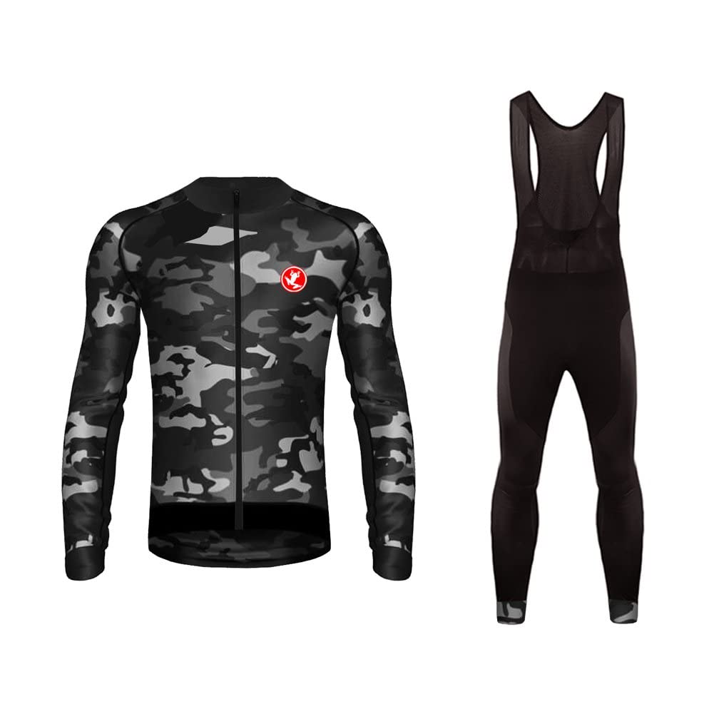UGLY FROG 2019-2020 Winter Jersey Thermisches Fahrradtrikot Vlies Thermo Langarm Shirt/Fahrradbekleidung Set Radtrikot Langarm Winddicht Herren Thermische Fleece mit 3D Polster Hosen FSNL01