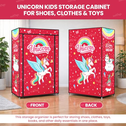 Image of Zest 4 Toyz 5 Shelves Foldable Almirah for Clothes Collapsible Wardrobe Portable Almirah Foldable Racks for Clothes (Unicorn Design)
