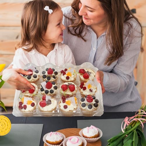 Image of WIKDAY 12 Count x 25 Sets Plastic Cupcake Containers, Durable and BPA-Free Cupcake Holder with Lid for Easy Transport Storage, Stackable Clear Cupcake Carriers, Reusable Dessert Boxes