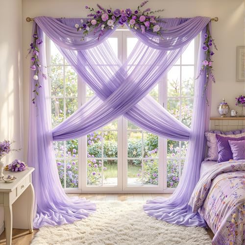 Image of Wedding Arch Draping Fabric, 1 Panel 30 inch x 20Ft Lavender Sheer Curtain Drapes Extra Wide & Long Backdrop Curtains for Bridal Shower Backdrop Outdoor Party Arches Church Ceremony Decoration