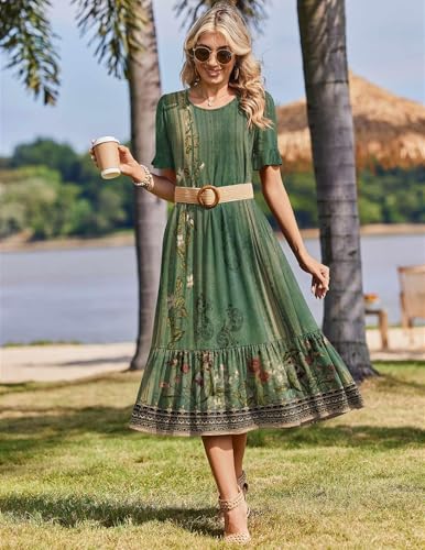 Image of Zeagoo Womens Summer Dresses 2026 Casual Midi Dress Flowy Sundress Ruffle Short Sleeve Tiered Dresses A Line Boho Dress