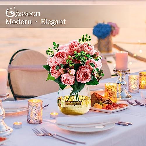 Gold Flower Vase For Decor, Glasseam Small Golden Glass Vases For Pampas Grass, Modern Decorative Vases For Home Living Room Decorations Cute Wedding Table Centerpiece, 6.69" #TOP7