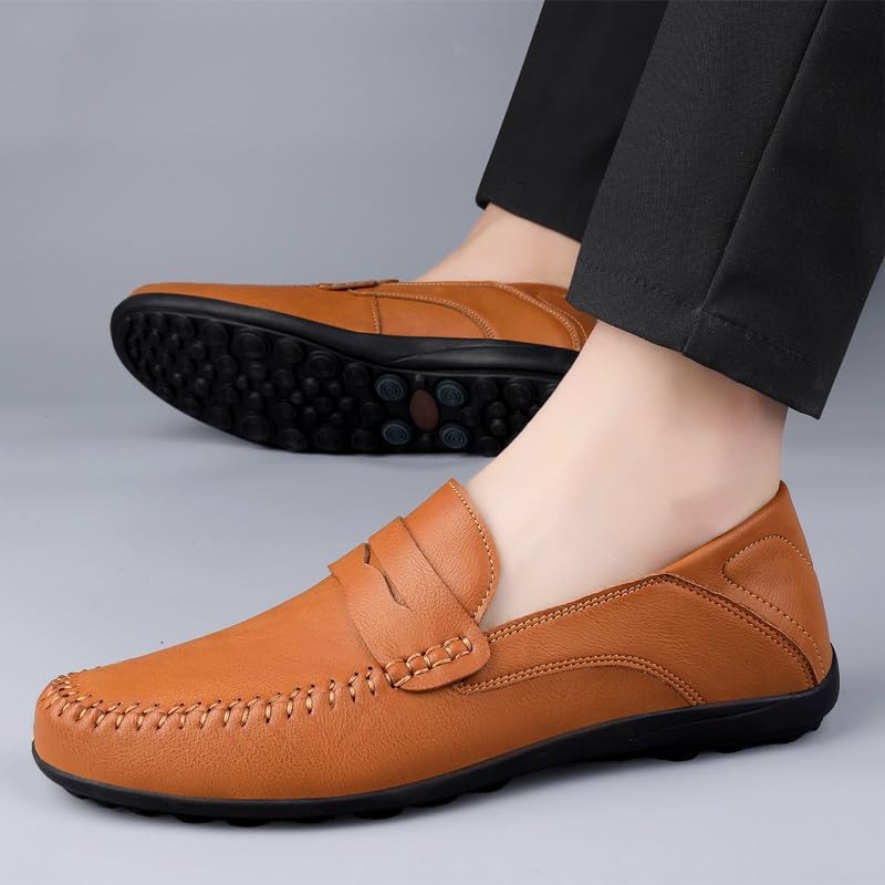Loafers for Men Round Toe Vegan Leather Penny Loafers Lightweight Flat Heel Flexible Walking Fashion Slip-on4