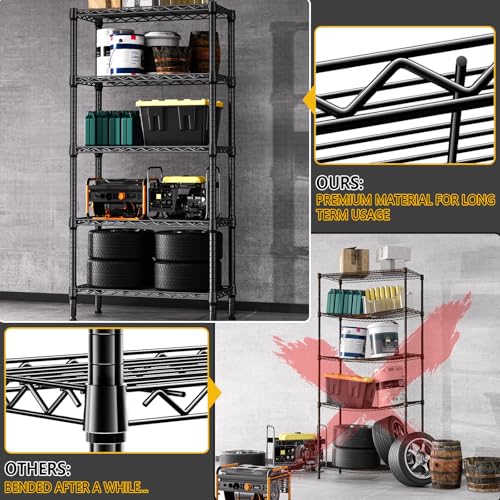 Image of M MZG 1250 lbs 5 Tier Shelf Metal Storage Shelves Wire Rack Closet Organizers for Garage Kitchen Bathroom Laundry Black 11.8 inch D x 29.5 inch W x 59.5 inch H