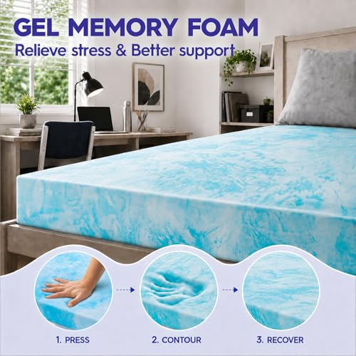 Image of ABENE Twin XL Mattress Topper for College Dorm Room Essentials, 3 Inch Dual Layer Memory Foam with Plush Pillow Top, Extra Long Dorm Bed Topper for Back Pain Relief and Comfortable Sleep, Black