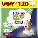 babylino sensitive cotton soft pannolini mutandina taglia 5, pants junior (10-16kg), 120 unità