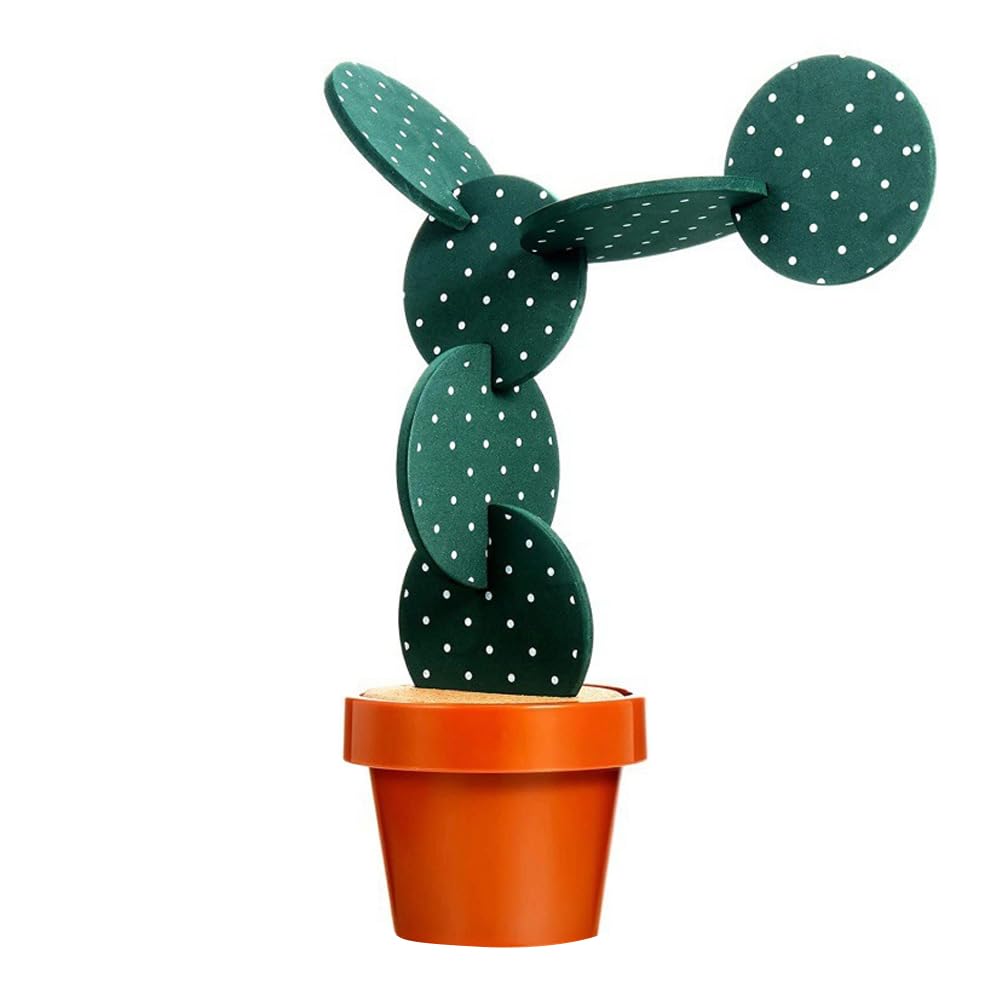 Sottobicchieri Divertenti, novità Cactus con sottobicchieri portavaso, Set di 6 Pezzi dal Design Creativo a Forma di Cactus per l'Arredamento di casa e Ufficio (Verde con Punto)