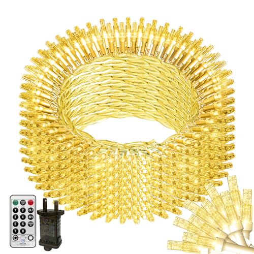 THKFUL Outdoor String Lights Mains Powered,50M 300LED Crystal Indoor Fairy Lights,Tree Lights Waterproof Remote with 8 Modes for Outside Garden Window Yard (Warm White)