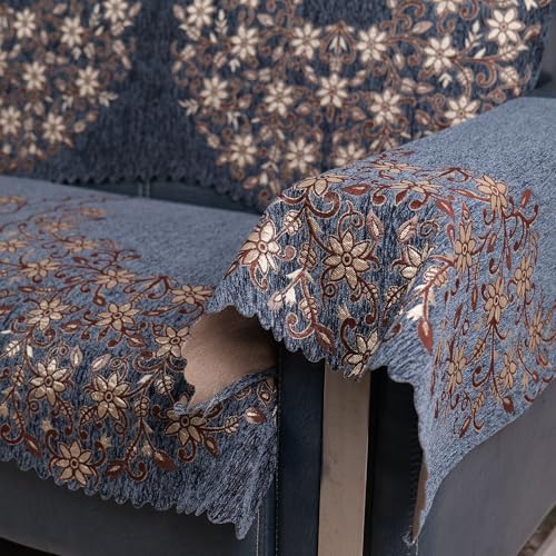 Image of Premium Chenille Woven Anti-Slip 7 Seater Sofa Cover with Arm Rest | L-Shape Sofa Seat Protector for Living Room | Durable & Stylish Slipcover - Grey Phoolkari