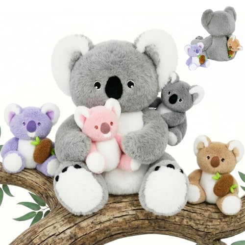 OUOZZZ Peluche Koala 30cm, Juguetes de Peluche con 4 Bebés en el Vientre - Regalo para Niños y Niñas