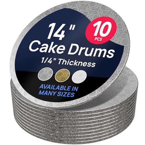 O'CREME Round Cake Drum Board Silver Wraparound 14 Inch 10 Pack