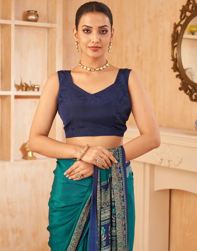Image of SIRIL Women's Crepe Silk Printed Saree with Unstitched Blouse Piece