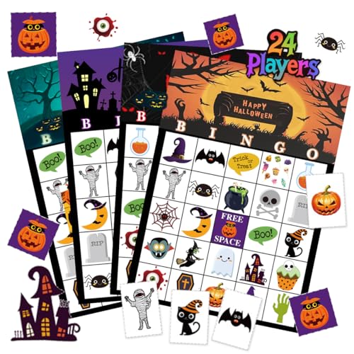 Halloween Bingo Cartes de Jeu (5X5), Bingo Game Card avec Jetons pour Halloween Party Card Games, Favors Supplies, School Classroom Games, Trick Or Treating, Family Activity Halloween Bingo Cartes de Jeu (5X5), Bingo Game Card avec Jetons pour Halloween Party Card Games, Favors Supplies, School Classroom Games, Trick Or Treating, Family Activity