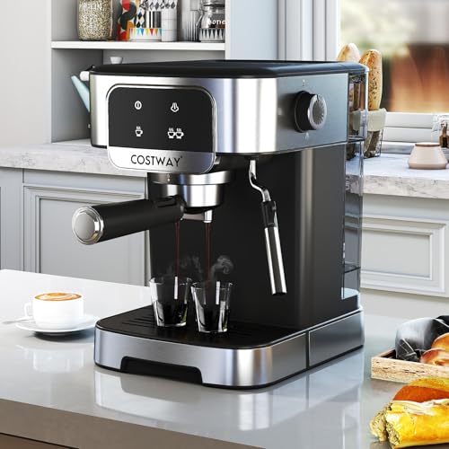 GOPLUS Cafetera Espresso y Cappuccino 1200 W, Cafetera Moderna 20 Bar con Pantalla Táctil, Espumador de Leche, Depósito de 1,82 L, Sensor NTC, Prensa Tamper y Mango para Filtro, para Hogar y Oficina