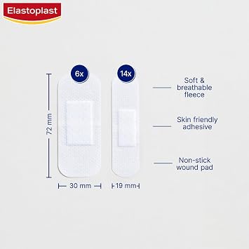 Elastoplast Sensitive Hypoallergenic Plasters (20 Pieces), for Painless Removal, Soft and Breathable Fabric Plasters, Protects and Cushions The Wound, White