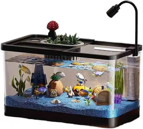 PortoAlegre 20L Aquarium Komplettset, Tisch-Landschaftsbau Aquarium mit LED, 3-in-1 Selbstreinigende Pumpe & Filter, Acryl Klein Aquaristik Dekor für Zuhause, Büro, Wohnzimmer