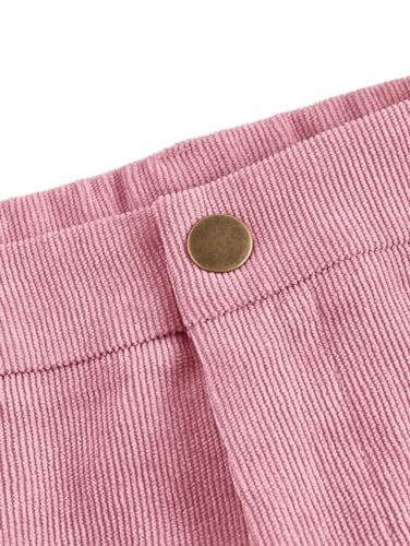 Women's Solid Patch Pocket Corduroy Mid Rise Wide Leg Pants Baggy Spring Break High Waist Button Detail3