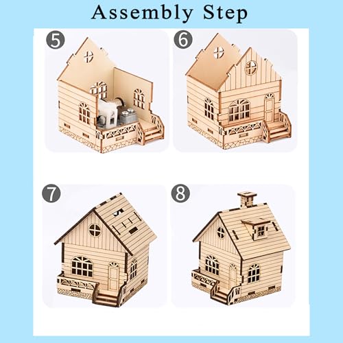 MPIUET 3D Wooden Wind-up Music Box Puzzles, Clockwork Musical Mechanism Movement Little House, 3D Jigsaw Teaser Puzzles, Log Cabin DIY Wood Model Kits for Adults - Image 6