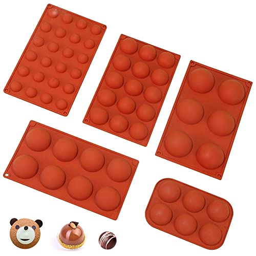 Moule à gâteau en silicone demi-rond, moule à gâteau en silicone sphérique 5 pièces, moule à pâtisserie, moule à chocolat, moule en silicone demi-sphérique pour faire du chocolat, gâteau