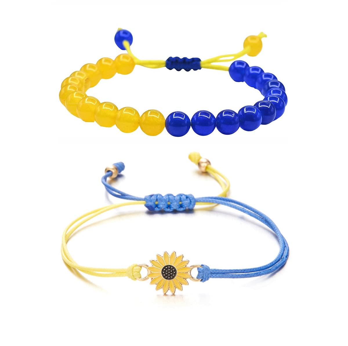 Ukraine Flag Bracelet with Natural Crystal Bracelet Adjustable Bangles Set Ukrainian Yellow Blue Bracelet Hand Braided Bracelet for Men Women Kids Unisex