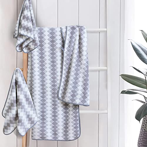 Image of Spread Spain Microfiber Towels for Bath Set of 3 (1 Bath + 2 Hand), 360 GSM, Coral Large Bath Towels, Extra Soft Plush & High Absorbent, Bath Towel for Men and Women - Grey