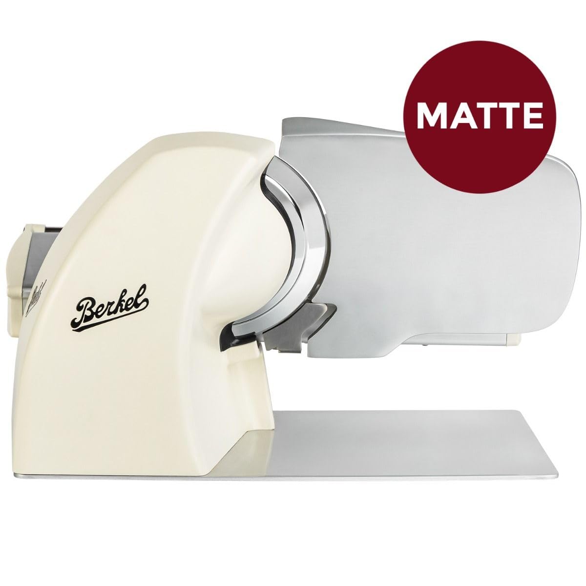 Berkel Home Line 200 Plus in Creme Matt mit handgemachtem Eichenholzbrett – Hochwertiger Schinken- und Wurstschneider für präzise Schnitte, modernes Design und robuste Handwerkskunst