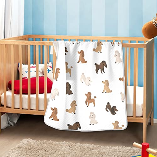 Image of Swaddle Blanket Cartoon Happy Poodle Cotton Blanket for Infants, Receiving Blanket, Lightweight Soft Swaddling Blanket for Crib, Stroller, Nursery Blankets, 30x40 in