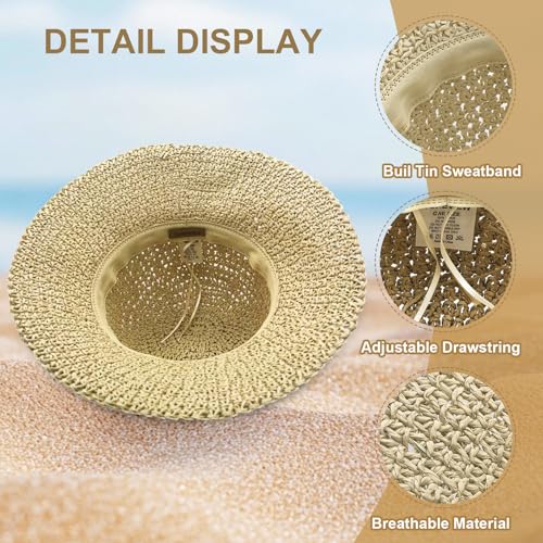 Sombrero tejido de paja para mujer plegable verano playa miniatura 5