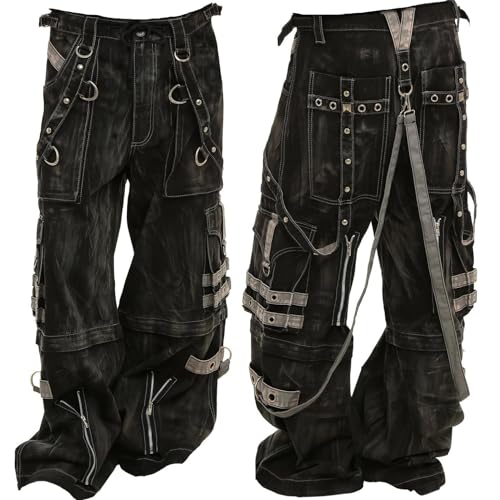Goth Pants Black & Gray Overdyed Extreme Bondage Gothic Punk Rock Pants/USA