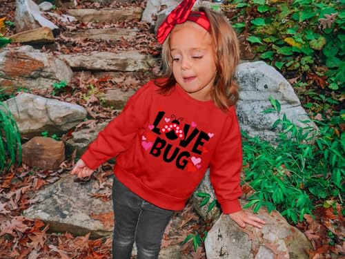 Tkria Toddler Girls Sweatshirt Lovebug Valentines Shirt Kids Heart Print Clothes Long Sleeve Pullover VdayTops 2-7T3